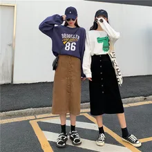 Сцена съемки видео#3951 хан издание вельветовые однобортные шоу тонкие высокие талии прямые слова юбки длинные