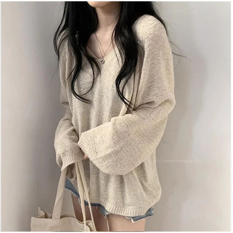 

New 2020 Autumn Winter Women's Sweaters V-Neck Pullovers Cutout Korean Oversize Elegant Sexy Ladies Jumpers CL524