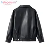 Aelegantmis New Loose PU Faux Leather Jacket Women Classic Moto Biker Jacket Autumn Winter Lady Basic Coat Plus Size Outerwear ► Photo 2/6