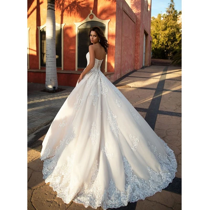 Vivian's Bridal роскошное милое кружевное свадебное платье элегантное Пышное Бальное Платье с открытой спиной на шнуровке со шлейфом