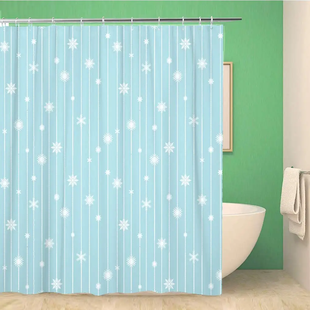

Bathroom Shower Curtain Blue Snow Vintage Pattern from Snowflakes Christmas and New Year 72x78 inches Waterproof Bath Curtain