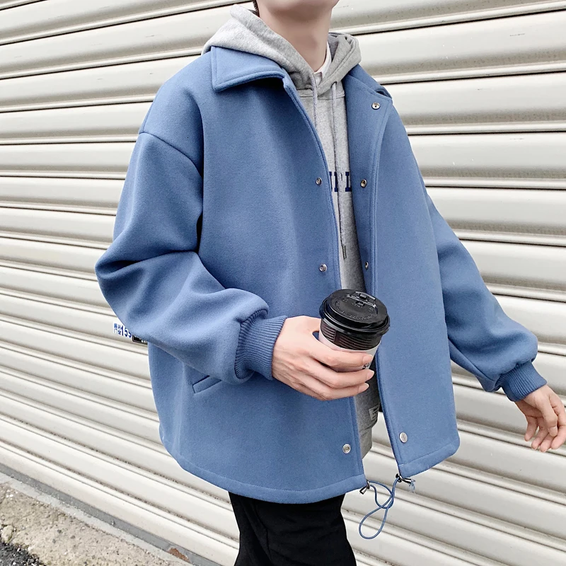 

Winter Short Woolen Coat Men's Fashion Solid Color Casual Woolen Jacket Men Streetwear High Quality Woolen Coat Male Overcoat