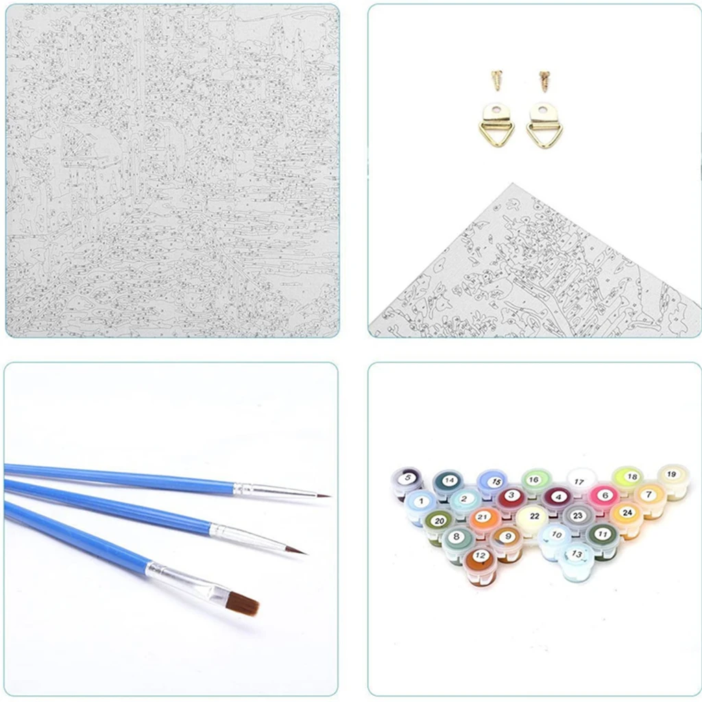 DIY Paint By Number Kit Oil Painting on Canvas Wall Artwork for Kids Beginners