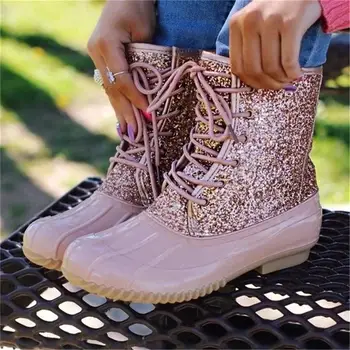 

women's boots Sparkle Ankle Boots Fashion Sequin Waterproof Lace Up Female Shoes Round Toe Autumn Bling Ladies Short Boots