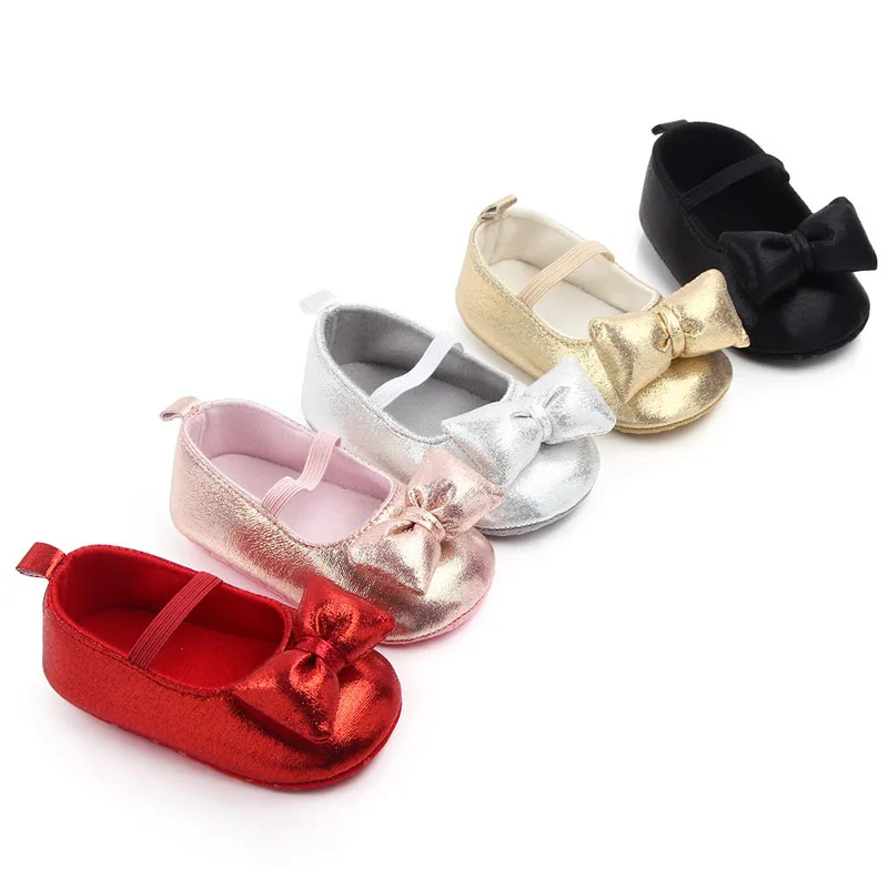 Обувь для маленьких девочек; обувь принцессы для девочек; блестящие вечерние туфли с бантом для новорожденных; нескользящие туфли для первых шагов; 0-18 месяцев