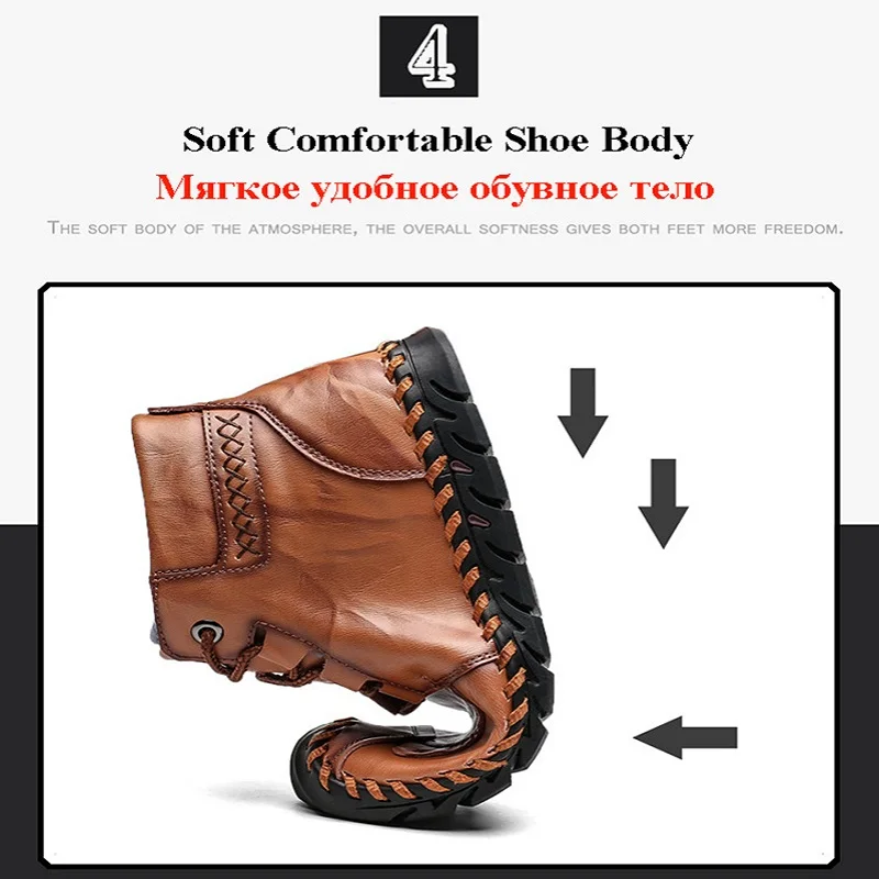 High Quality Autumn Winter Men Leather Boots Warm Plush Snow Boots Fashion Lace-up Motorcycle Boots Casual Shoe Big Size 38-48