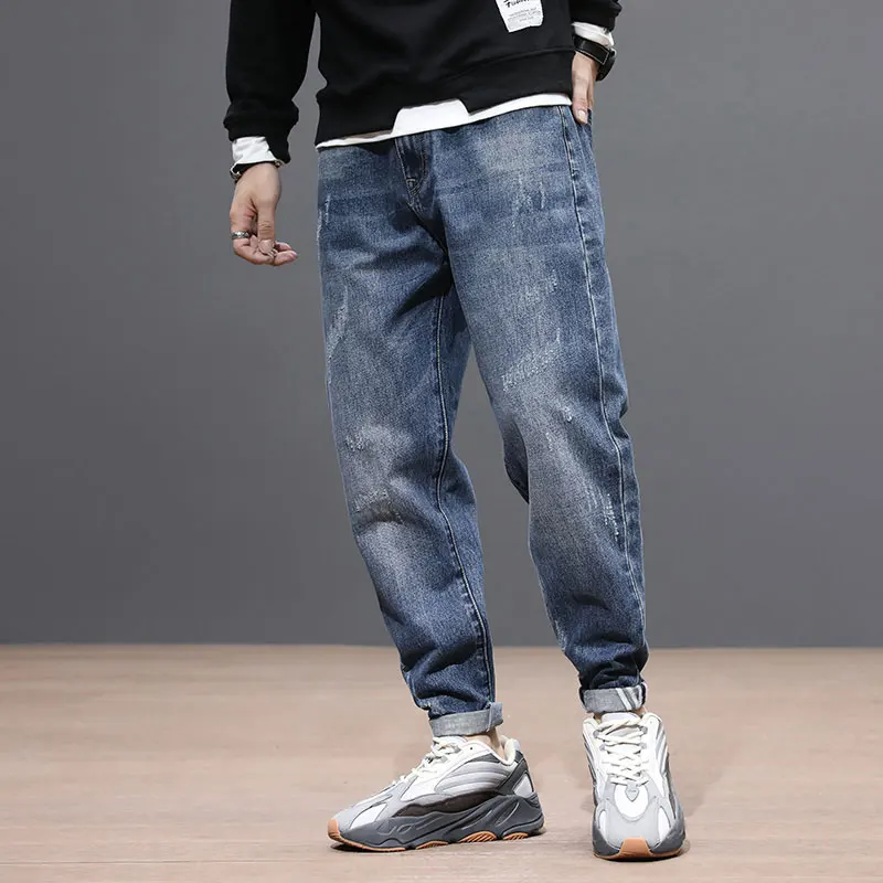 

Fashion Streetwear Men Jeans Loose Fit Retro Blue Denim Harem Pants Vintage Taper Trousers Stripe Designer Hip Hop Jeans Men