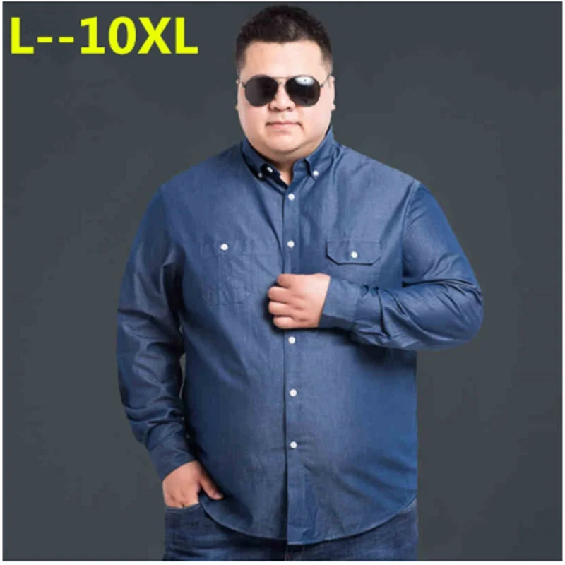 8XL 6XL 5XL весенне-осенняя мужская рубашка с длинными рукавами Модная Повседневная джинсовая рубашка мужская хлопковая рубашка больших размеров на пуговицах camisa masculina