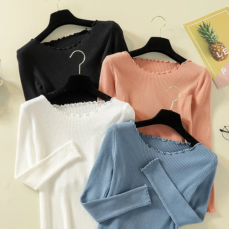 Women Sweater Frill Round Neck Autumn Knitted Sweater Womens Sweaters 2019 Winter Tops For Women Pullover Jumper Pull Femme Tops