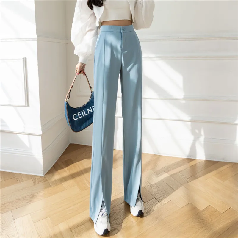 

2022 Spring New Split Straight Pants Women High Waist Loose Wide Leg Suits Pants Floor Length Casual Fall Trousers Female 2262