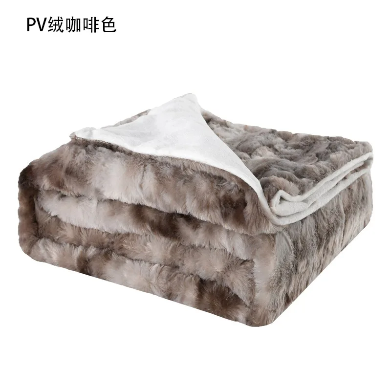 Holaroom Double-layer Blanket Thick Blankets Coffee Gray Short Plush Bed Cover for Home decor Frazadas Mantas De Cama Cobertor - Цвет: PV Velvet Coffee