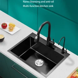 Black Nano Kitchen Sinks Hotel Handmade Single Groove Household Improvement Kitchen Bowl 304 Stainless Steel Above Counter Basin