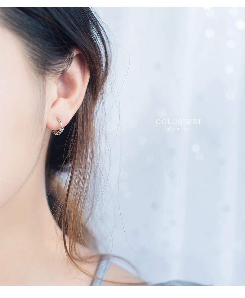 Colusiwei, Новое поступление, винтажные серьги-кольца с узором для женщин, подлинный 925 пробы, серебро, Национальный стиль, хорошее ювелирное изделие, подарки
