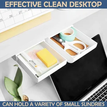 

2pcs Punch Free Under-The-Table Drawer Office Storage Box Hidden Paste Style Drawer Paste Storage Box Household Table #40