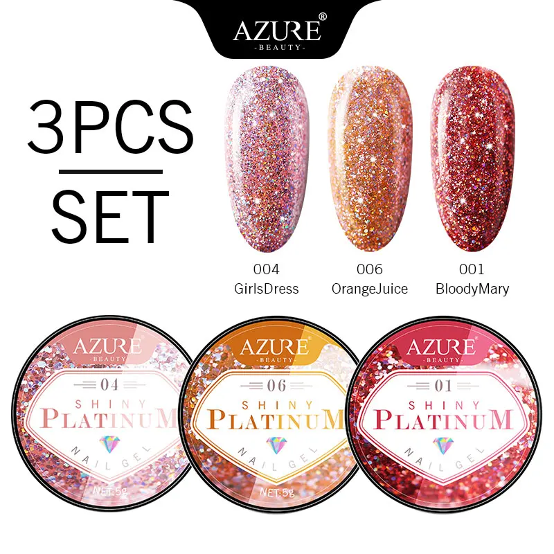 

Azure Beauty Platinum Glitter Led Gel Nail Polish Set Soak Off Shiny Sequins UV Nail Gel Lacquer Long Lasting Sparkly Gel