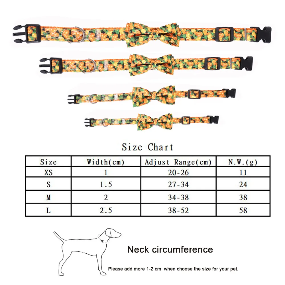 Halloween Dog Collar With Pumpkin Ghost Patterns Adjustable Detachable Bow Tie Collars for Small Medium and Large Dogs 2