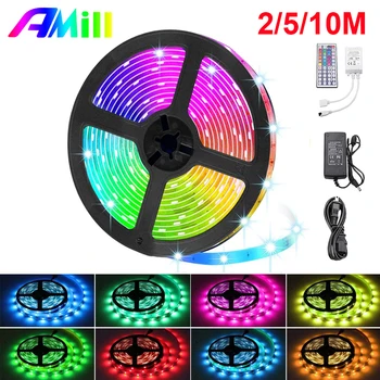 

AMill LED Strip Lights RGB 5050 SMD 2835 Flexible Ribbon Led Light Strip RGB 2M 5M 10M Tape DC12V 60LED/M With Remote Control