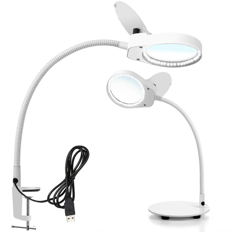 

2 IN 1 Lighted Magnifier with Stand & Clamp Bright LED 3x10x 10x15x Magnifying Desk Lamp for Reading, Close Work, Soldering