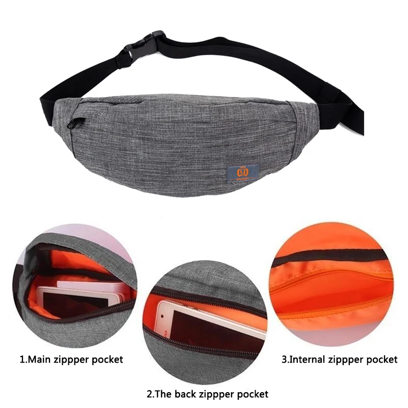 QIUYIN New Men Casual Waist Pack Bag Brand Canvas Fanny Pack Men's Women Belt Bag Pouch For Money Phone Men's Belt Bag