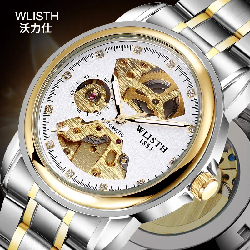 

New Fashion Skeleton Multifunction Mens Mechanical Watches Steel Automatic Watch Wristwatch for men Relogio Masculino WLISTH