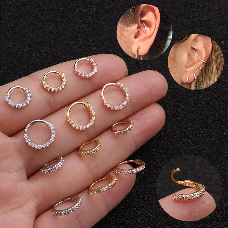 

Chissen Hot Zircon Cartilage Earrings Ear Puncture Hoop Earrings for Women Drill Septal Side Inlaid Cz Rainbow Stud Jewelry