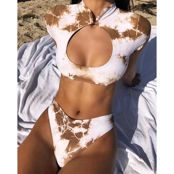 

Sexy High Neck Bikini 2020 Swimsuit Female High Waist Bikini Set White Print Swimwear Women Bathing Suit Swim Wear Bathers
