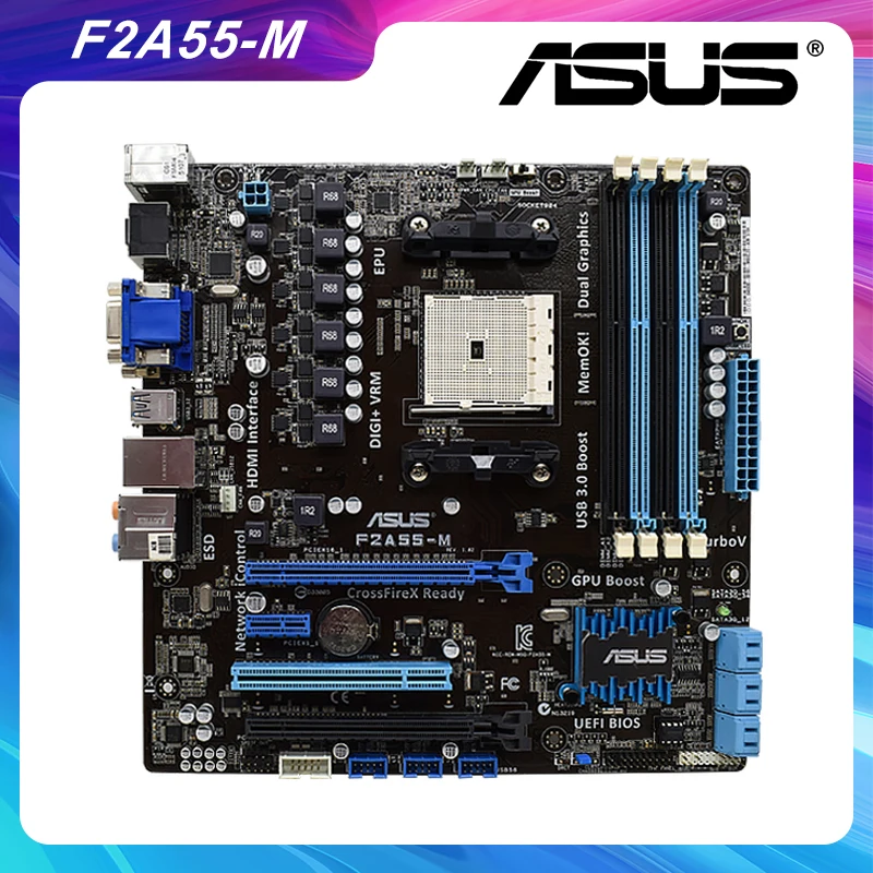 Для ASUS F2A55 M материнская плата Socket FM2 DDR3 AMD A55 MATX оригинальная десктопная SATA II б/у