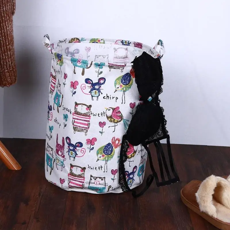 

Houseuse Folding Laundry Basket Cartoon Standing Canvas Storage Basket Kids Toys Clothing Dirty Clothes Sundries Organizer