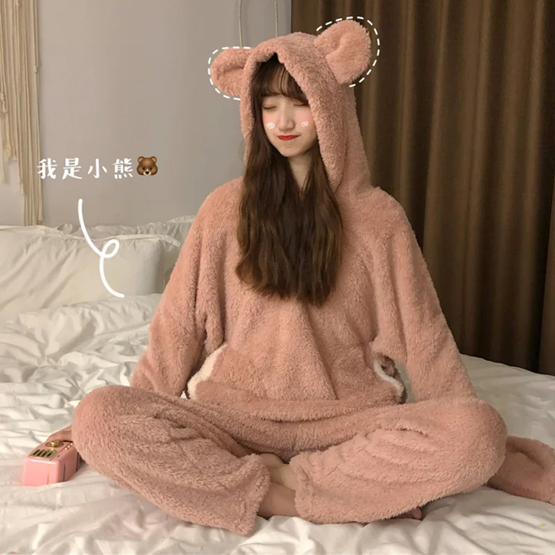 

Autumn And Winter Pajamas WOMEN'S Suit Loose-Fit Plush Sweet Cute Outer Wear Simple Pullover Warm Tracksuit Piece Fashion