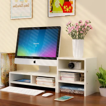 

HIPSTEEN 2-Layer Computer Stand Riser Desktop Storage Rack Office Container Holder Storage Stand Home Organizer Shelf - White