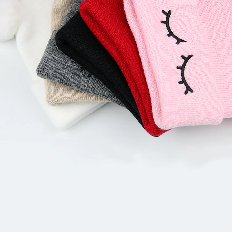 Cute Solid Embroidery Baby Hats Girl With Pompom Faux Fur Newborn Beanie Baby Infant Girl Cap Knitted Hat Ears Winter 2019