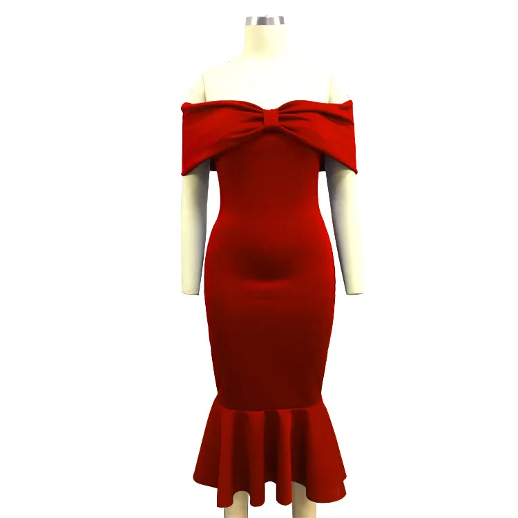 Skup Seksowne afrykańskie sukienki imprezowe Off Shoulder Bowtie Fishtail Sexy Party Nightout wieczór obcisła sukienka do klubu ubrania szaty Femme lato