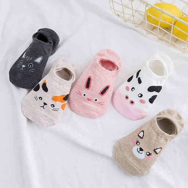 10 Piece=5 Pairs/lot Cute Animal Spring Women Socks Set Korean Style Funny Cat Dog Panda Low Cut Ankle Short Sox Happy Size34-40 5