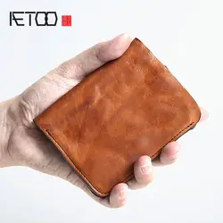 AETOO оригинальный ручной работы Ретро мужской короткий кожаный бумажник мужской вертикальный кошелек Повседневная мужская сумка кожаный