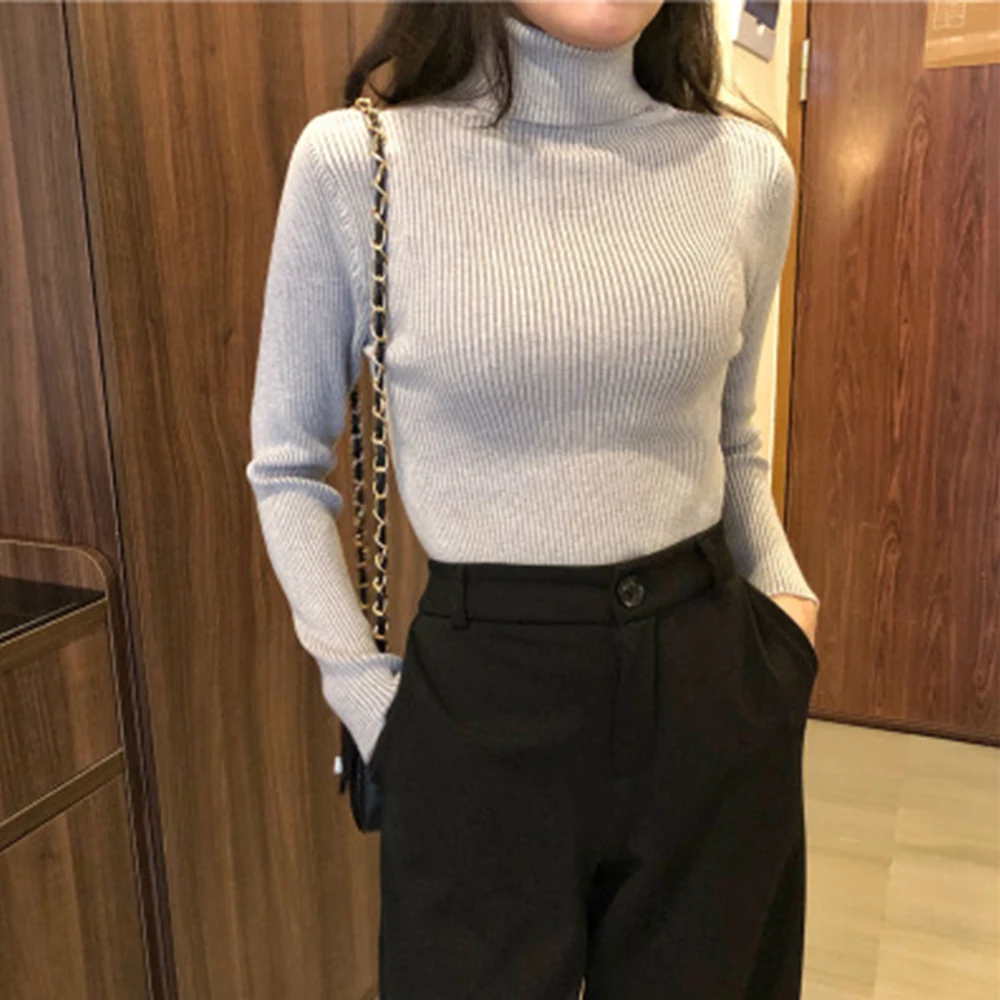 2019 Women Fashion Sweater Auturn Winter Wool Slim Fit Minimalist Knitted Base Casual Turtleneck Sweaters | Женская одежда