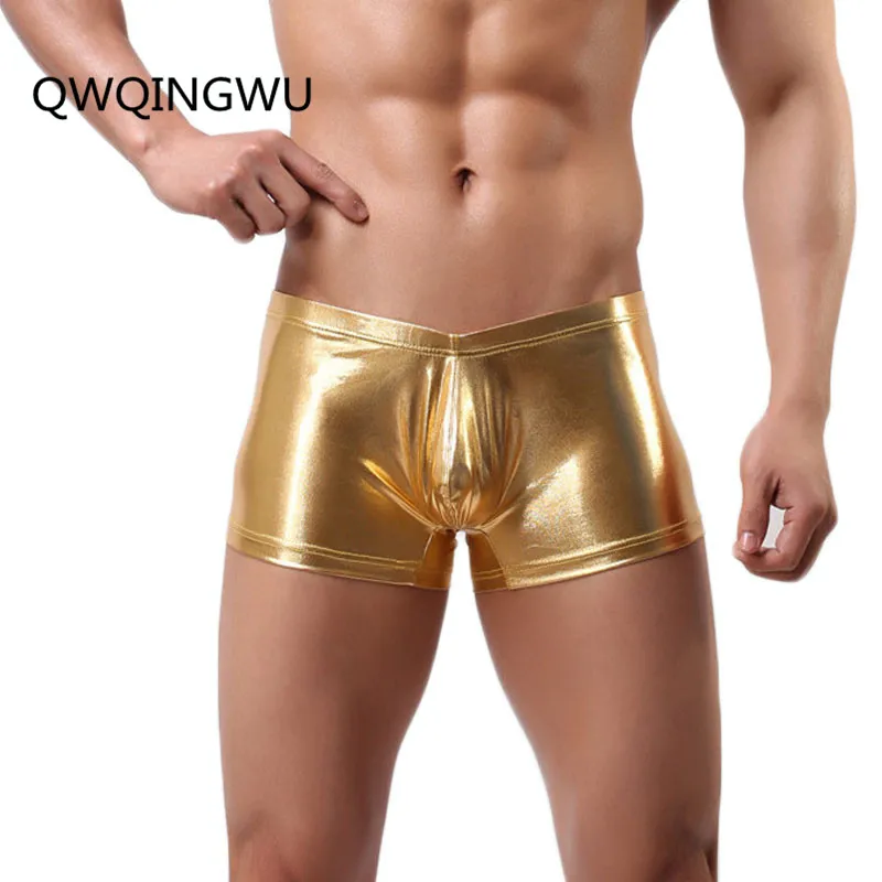 

New Boxers Men Sexy Underwear Faux Leather Latex Boxer Shorts Elastic Convex Pouch Stretchable Undershorts Panties Boxers