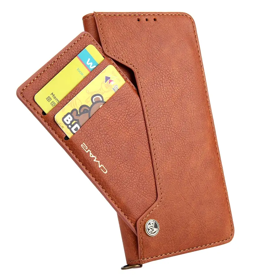 Чехол-бумажник в стиле ретро из искусственной кожи с зернистой текстурой для samsung S8 S9 S10 Plus, противоударный складной чехол-подставка для Note 8 9 10 pro, чехол - Цвет: Коричневый