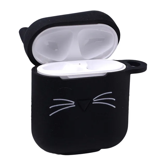 Чехол для airpods с милым котом из мультфильма, защитный чехол с милым ремешком, силиконовый чехол для air pods 2, беспроводной чехол для наушников - Цвет: cat black