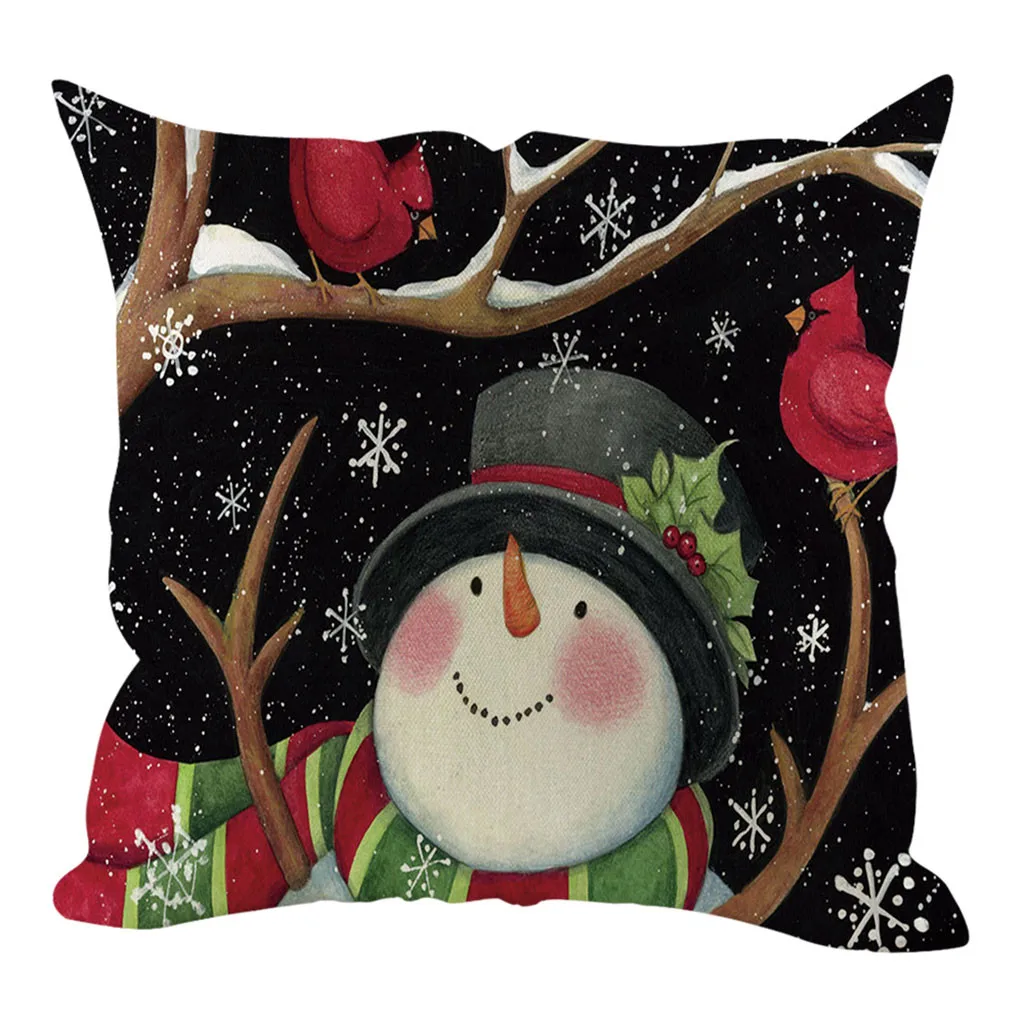 45cm x 45cm Winter Christmas Day Pillow Covers Polyester Snowman Printed Cushion Covers Home Sofa Throw Pillowcases Decoration
