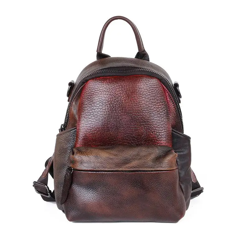 Johnature High Quality Genuine Leather Women Backpack New Large Capacity Retro Hand-wiping Random Color Mixing Travel Bags - Цвет: C304-2(Random Color)