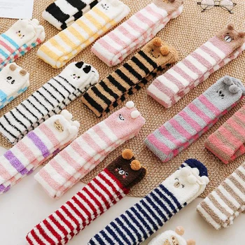 

Cartoon Animal Long Stockings Women Coral Velvet High Knee Socks Stripe Stocking Tight Leg Streetwear Calcetines Christmas