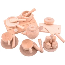 Детский деревянный чайный игровой набор, кухонная игрушка/дети, ролевые бревна, чайная чашка, чайный горшок, набор образовательных игрушек, подарок