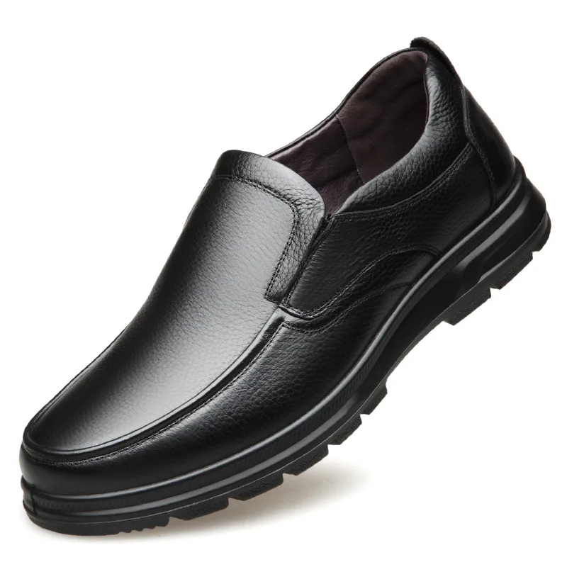 Top Quality Genuine Leather Shoes Men Flats Winter Warm Fur Shoes Formal Dress Shoes for Men Slip on Driving Office Shoe