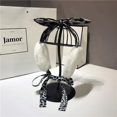 gray leopard Женские леопардовые наушники с бантом, сексуальные, темпераментные, утонченные, винтажный стиль, Осень-зима, теплые, модные, плюшевые, мягкие, аксессуары для наушников - Цвет: gray leopard