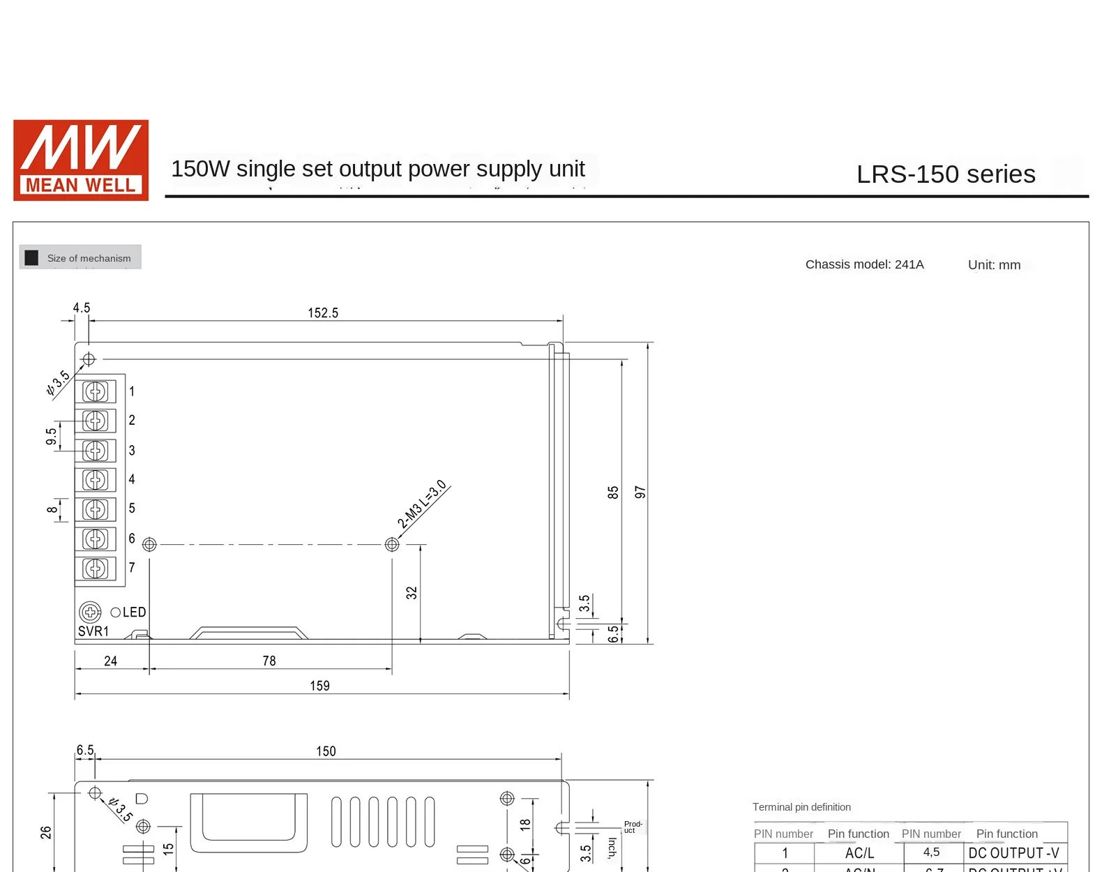 Fonte de Alimentação de Comutação Poço Médio 36v 48v Meanwell ac - dc 150w Única Saída Lrs-150-12v 15v 24v 3 Poço médio LRS-150-12V 15v 24v 36v 48v