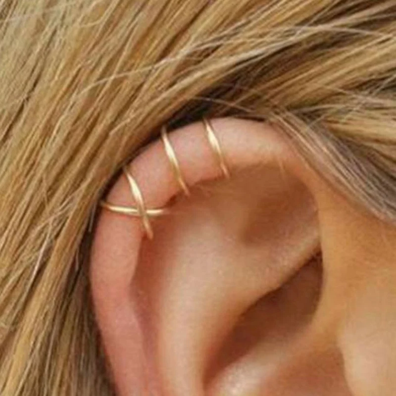 

Fashion Gold Cartilage Punk Ear Cuff Women Clip Earrings Non-Piercing Cross Hollow Out C Pattern Earring Clips Jewelry