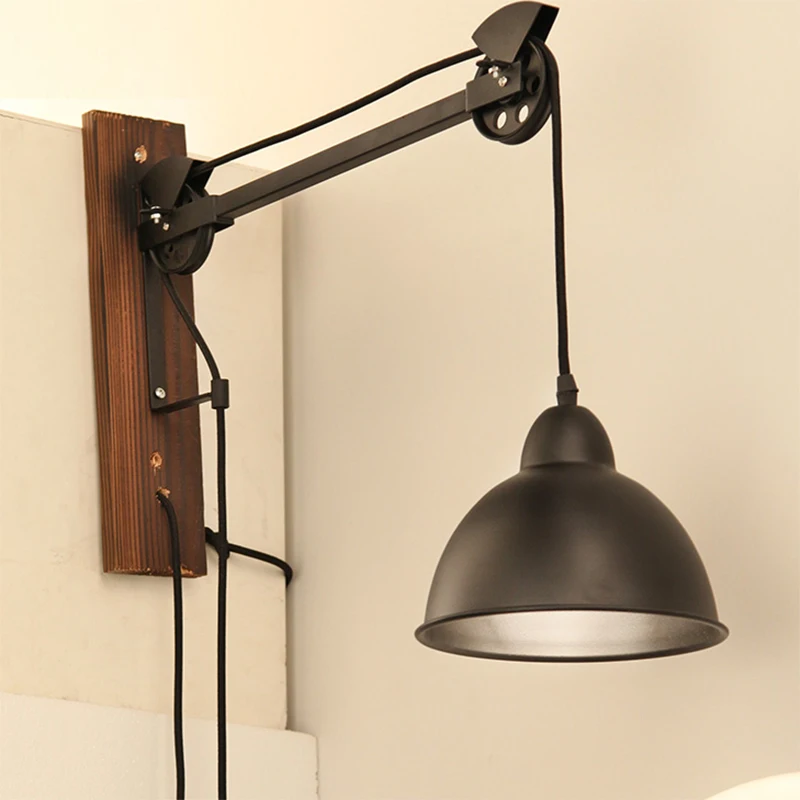 

Retro wooden pulley wall lamp Coffee Shop Restaurant american wall lights Rustic Loft Industrial Decor led interior wall light