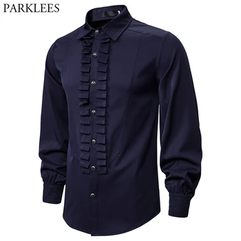 

Men's Steampunk Gothic Shirt Vintage Victorian Renaissance Retro Shirt Men Evening Party Ruffles Pleated Blouse Tops Chemise 2XL