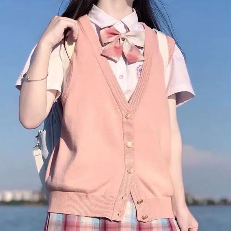 Sweater Vest Women Cute Casual Preppy Kawaii Japanese Style Soft Female  Sweet Fit Button Sleeveless Fashion Knit Chic Jumpers
