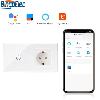 

Bingoelec 1 Gang 1 Way WIFI Touch Switch With Germany Socket EU Standard Crystal Glass Panel Smart Home Automation Wall Switch